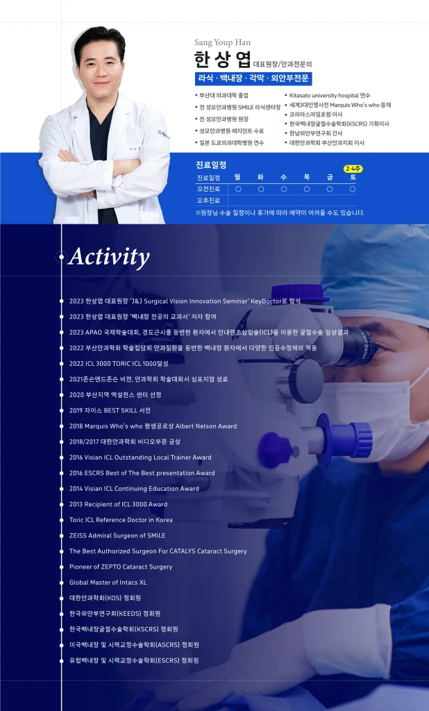 제이린안과 한상엽 원장 사진과 약력